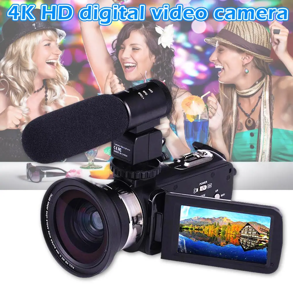 Новая 4K WiFi Ultra HD 1080P Цифровая видеокамера DV с объективом + микрофоном|Аксессуары