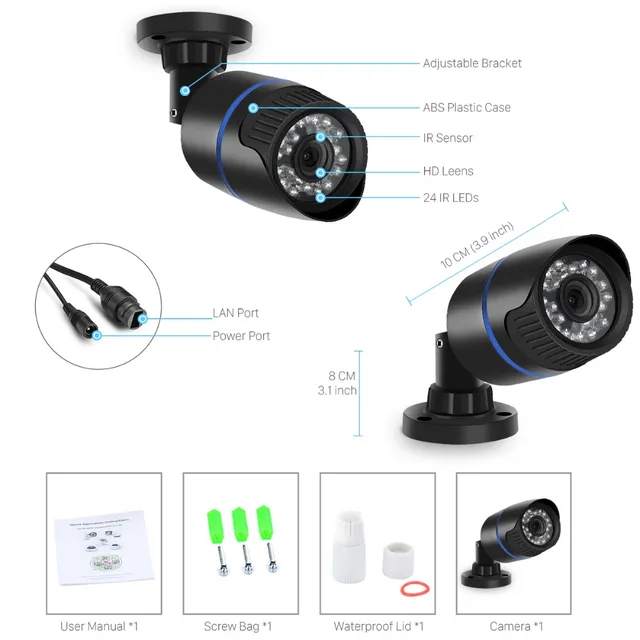 H.265/H.264 1080P Surveillance IP Camera FULL HD 1080P 2.0 Megapixel IR Night Vision Outdoor CCTV Camera IP 1080P DC 12V/48V PoE 6