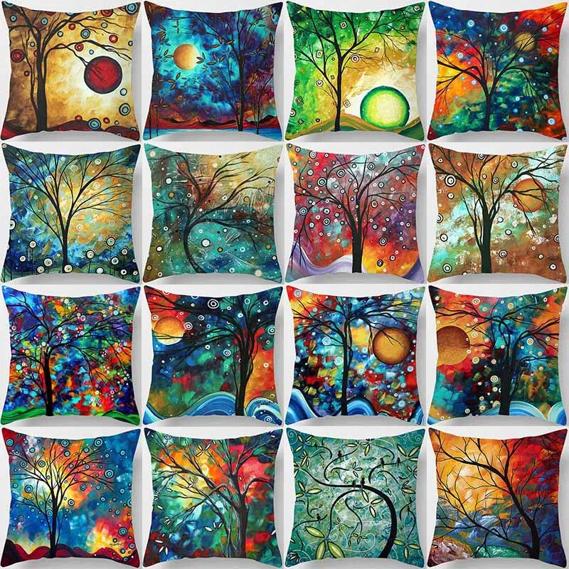 Funda de almohada de árbol mágico de 45x45cm, funda de almohada cuadrada de 32 colores, funda de cojín de cintura de lino, fundas de almohada creativas coloridas en 3D