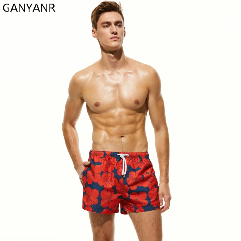 

GANYANR Mens Swimming Shorts Swimwear Boardshorts Beach Swim Bermuda Surf Wear quick dry Swimsuit Beach Boxer Bathing Suits Sexy