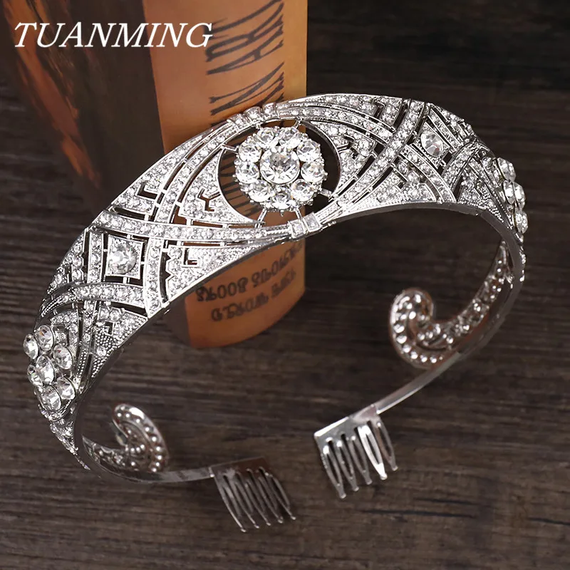 

Wedding Tiara Queen Crown Headbands Rhinestone Crystal Royal Queen Crown Bridal Hair Jewelry WIthi Combs Fixed