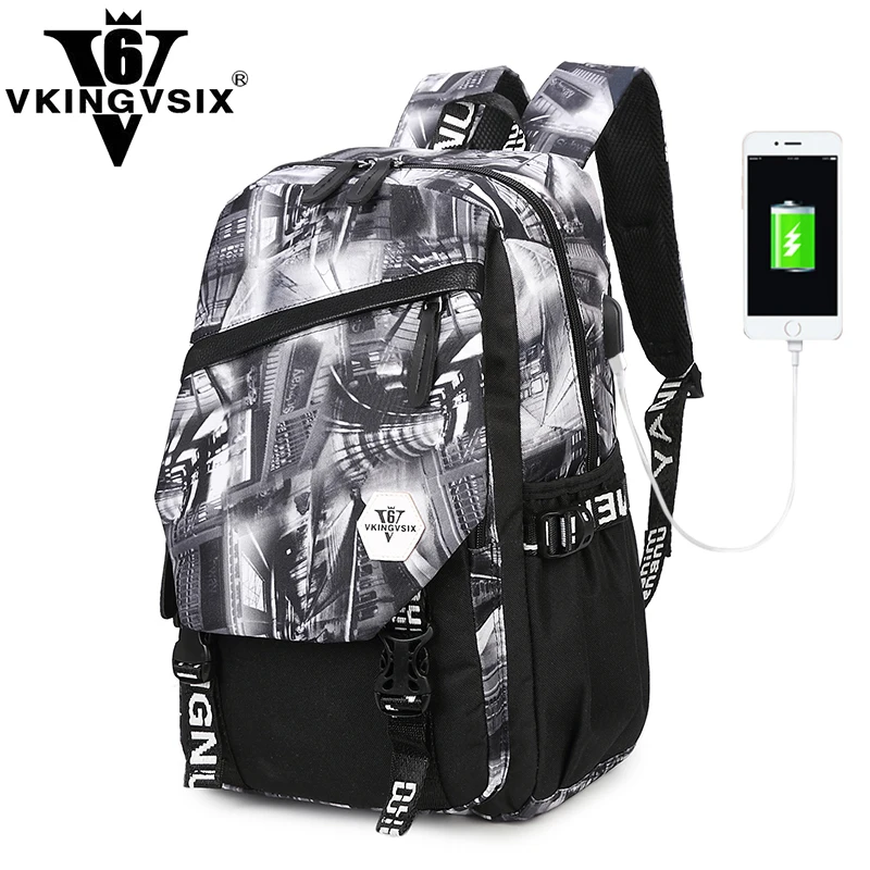 VKINGVSIXV6 schoolbags backpack men trend waterproof USB Large capacity