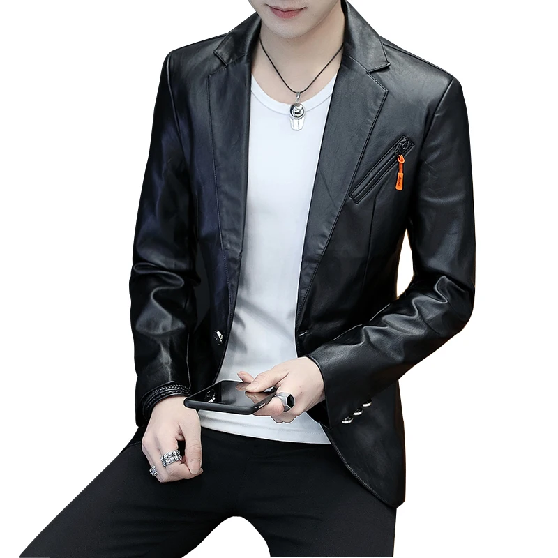 Fashion Faux pu leather blazer for men Slim fit Black Red White Blue
