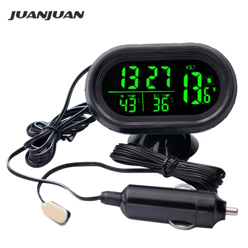 

Digital Monitor Car Voltmeter Thermometer Blue/Green Electronic Clock Temperature Voltage Tester