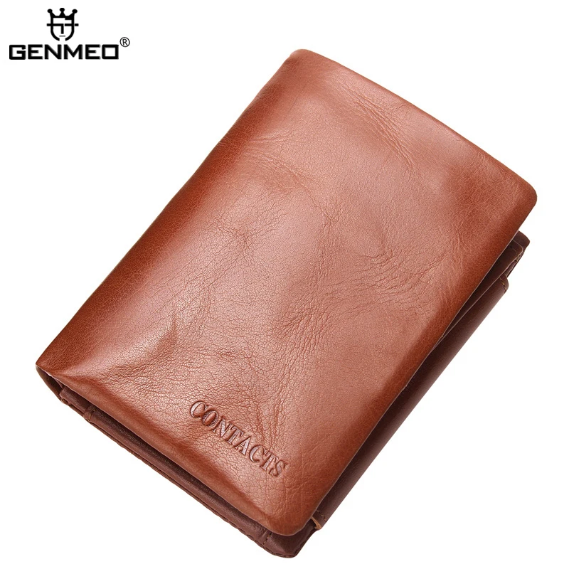 

New Arrival Genuine Leather Wallets Men Cow Leather Wallet 3Fold Big Capacity Real Leather Credit Card Holder Female Purse Bolsa