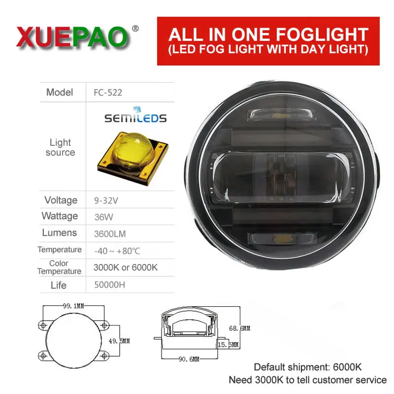 Xuepao Fog Lamp Built In Daytime Running Light Drl With