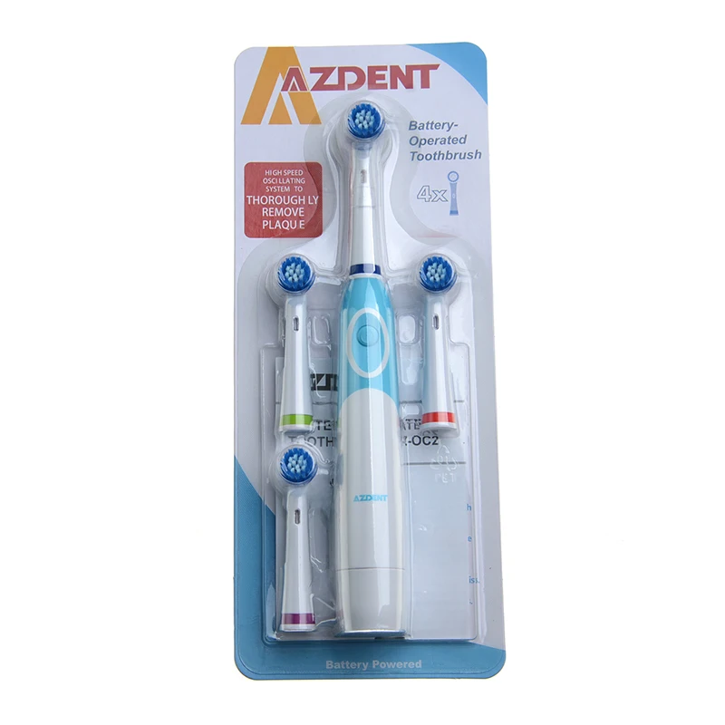 AZDENT вращающаяся электрическая зубная щетка без перезаряжаемые с 4 кисточки головки батарея зубная щётка зубы кисточки гигиена полости рта