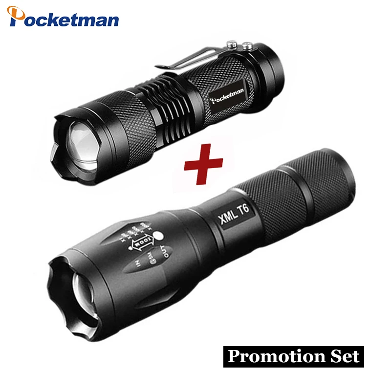 

Promotion Set! Hot Sale LED Flashlight T6 Tactical flashlight + Q5 Mini Torch Lanterna Zoomable Waterproof Flashlight Bike