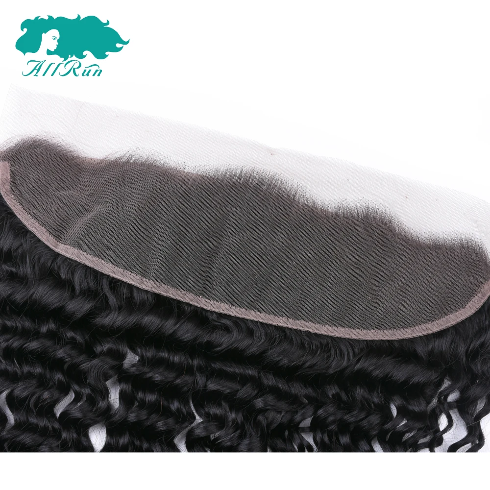 Allrun Brazilian Deep Wave 13*4 Lace Frontal Natural Hairline 100% Human Hair With Baby Hair Closure Non Remy Hair Closure 8\