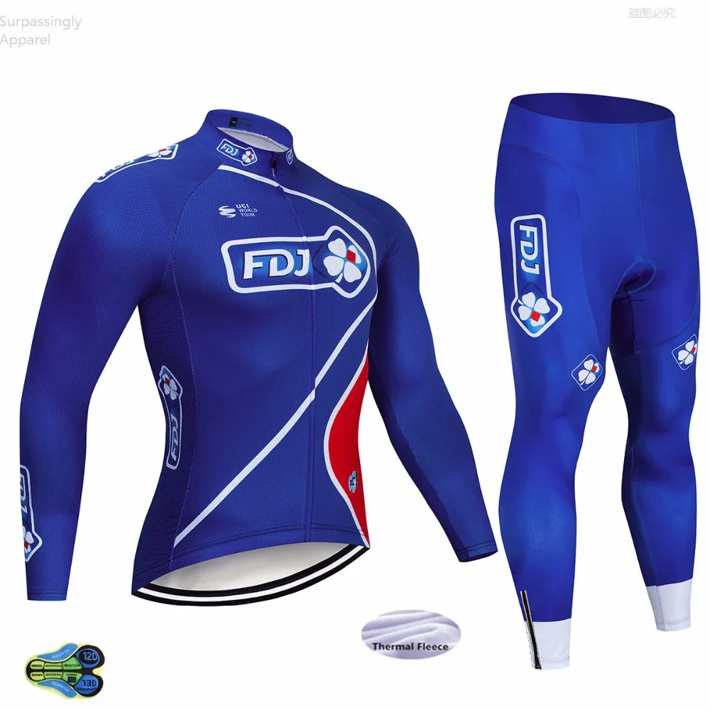 

Winter 2018 TEAM FDJ Cycling Jackets 12D Pad Bike Pants Suit Ropa Ciclismo Mens Thermal Fleece Pro Bike Maillot Culotte Clothing