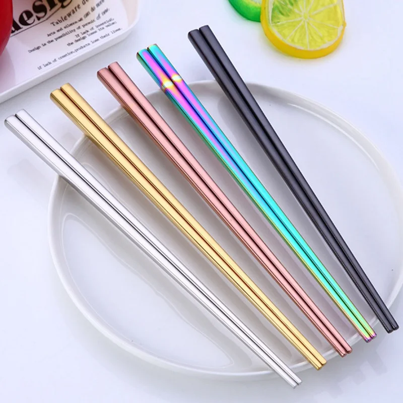 

Chopsticks Food Grade Top 304 Mirror Polished Stainless Steel Tableware Chinese Japanese Korean Chopsticks Rainbow Length 23cm