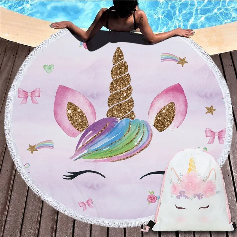 

Popular Unicorn Design Summer Beach Towel 150cm Microfiber Swimming Bath Towel Outdoor Camping Picnic Mat Beach Yoga Pad