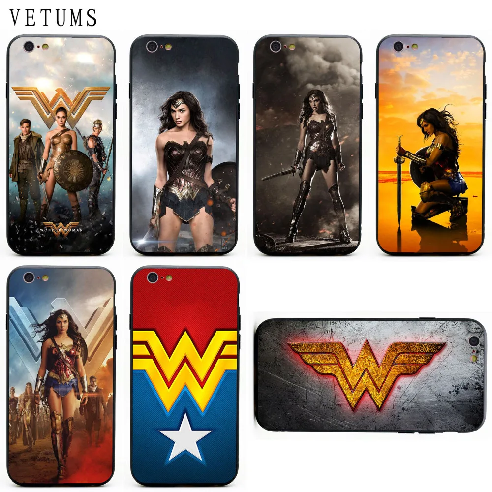 

VETUMS Superhero Wonder Woman PC Hard TPU Rubber Hybrid Phone Case Cover For iPhone 5 5s SE 6 6s Plus 7 8 Plus X XR XS Max