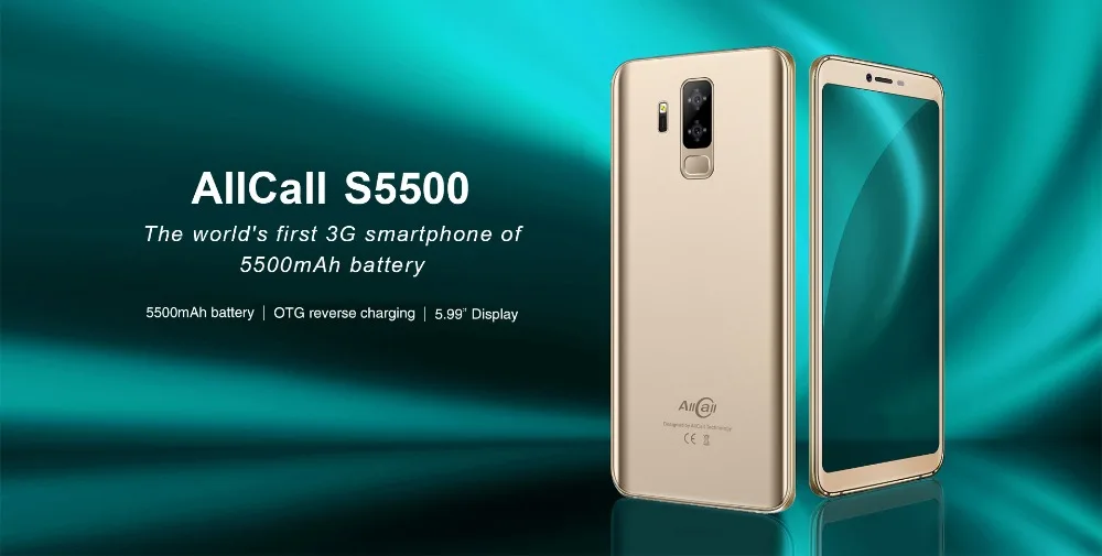 Allcall S5500 5500 мАч 3G смартфон 18:9 5,99 дюймов Android 8,1 MTK6580M четырехъядерный 2 Гб ОЗУ 16 Гб ПЗУ задняя двойная камера мобильный телефон