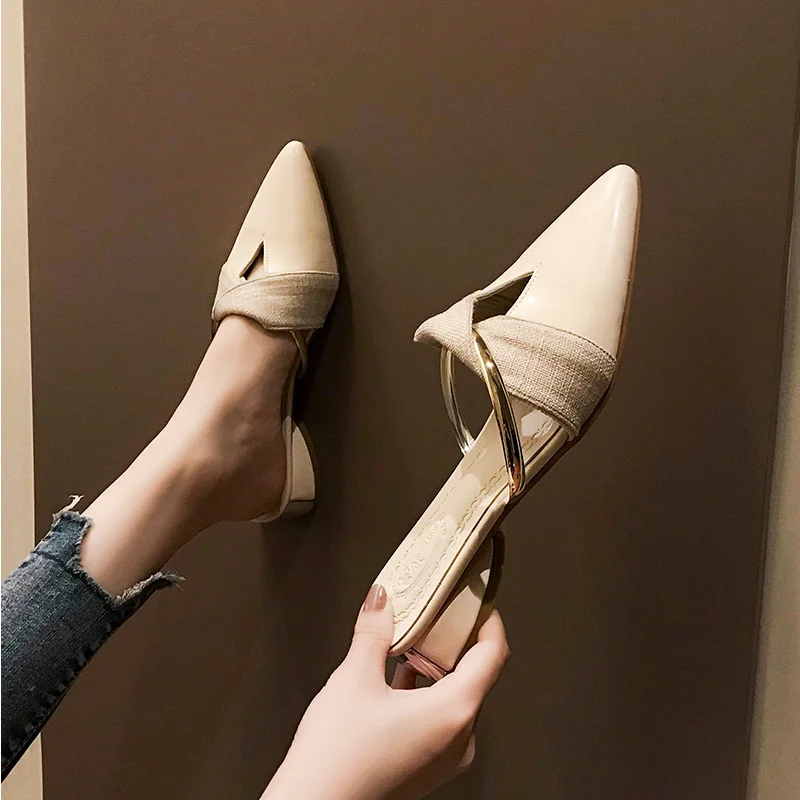 

Slippers Women Summer Pointed Toe Shoes Without Heel Med Socofy Multicolored Sandals Heeled Mules Designer Slides Square heel