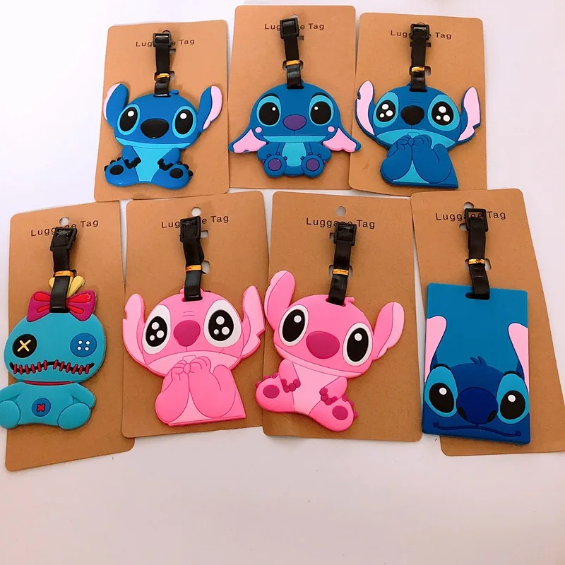 Kawaii STITCH Q version бирки на багаж из ПВХ Подвески портативный дорожный лейбл чемодан ID адрес держатель теги Аниме Новый-горячий унисекс