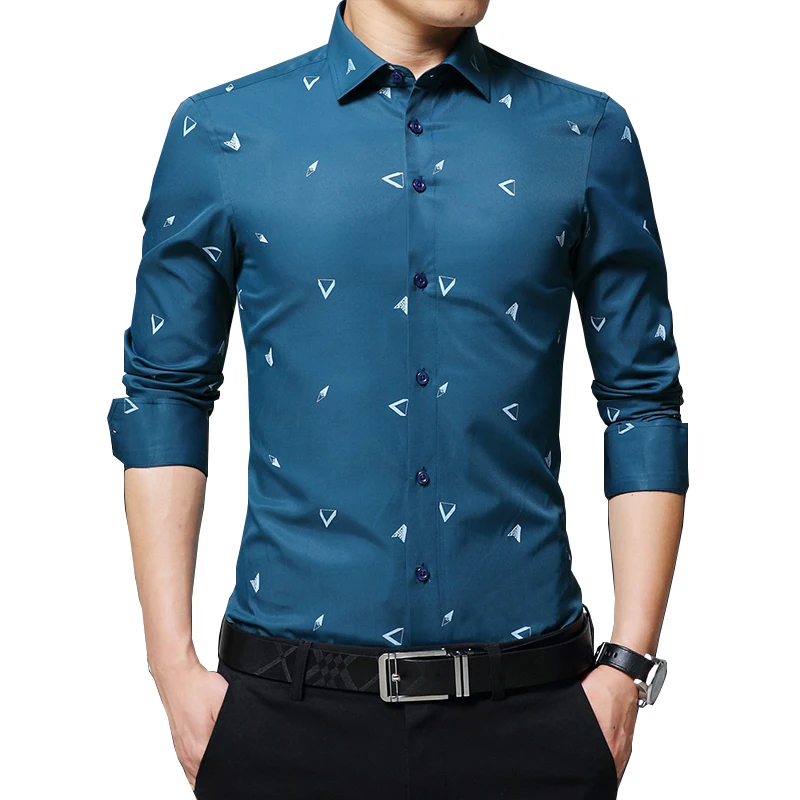 

BROWON 2019 New Men's Shirts Argyle Print Jacquard Business Shirt Men Long Sleeve Regular Fit Non-iron Korean Style