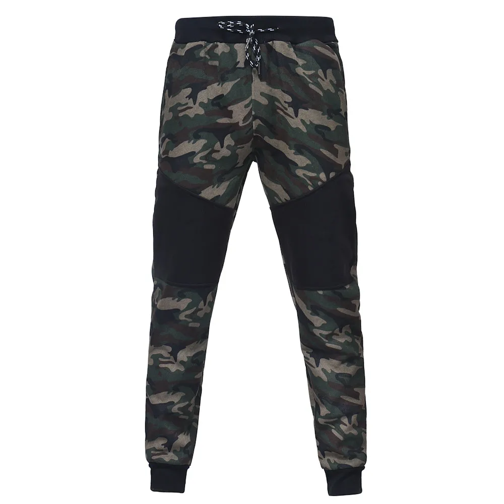 Men's Camouflage Black Splicing Drawstring Trousers Pants 2018 new Loose Comfortable Cargo Trousers Pencil Harem