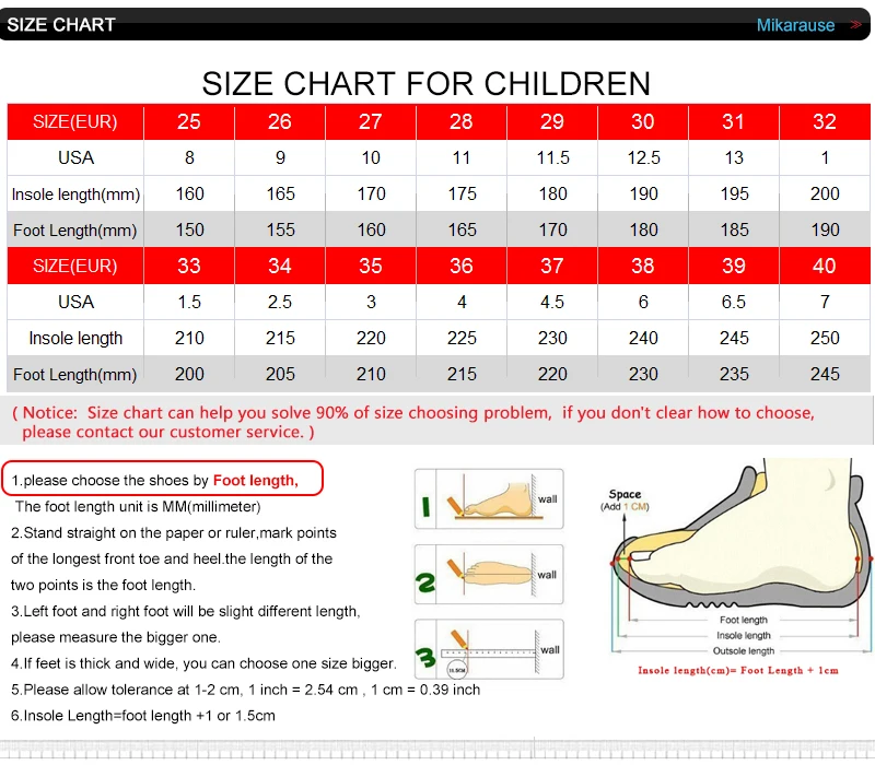 Children leather shoes size