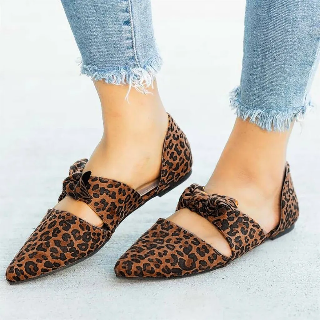

Leopard Bow Pointed Toe Casual Women's Flat Summer Shoes sexy mature flat for woman chaussures femme