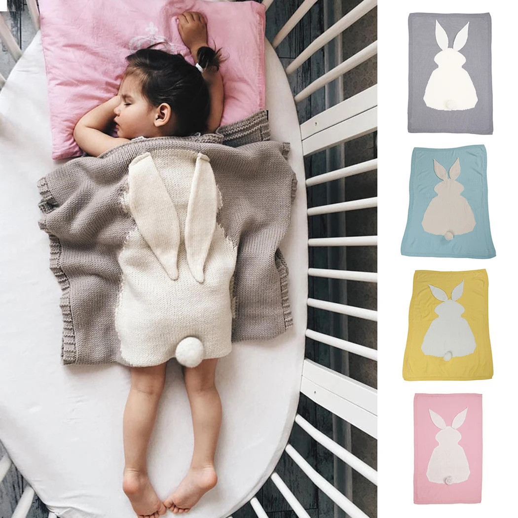 Cute Cotton Knitted Rabbit Blankets Animal Kids Play Mats Rabbit Soft