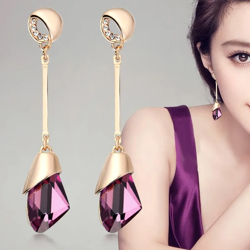 

Classic Earrings Elegant Long Earrings for Women Fashion Geometric Crystal Gold Color Water Drop Earring Brincos Bijoux Jewelry