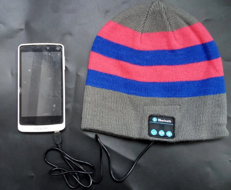 Беспроводная Bluetooth V4.2 Beanie полосатая вязаная зимняя шапка наушники с микрофоном ручная Музыка Mp3 динамик Волшебная умная шапка - Цвет: Greu Blue Striped