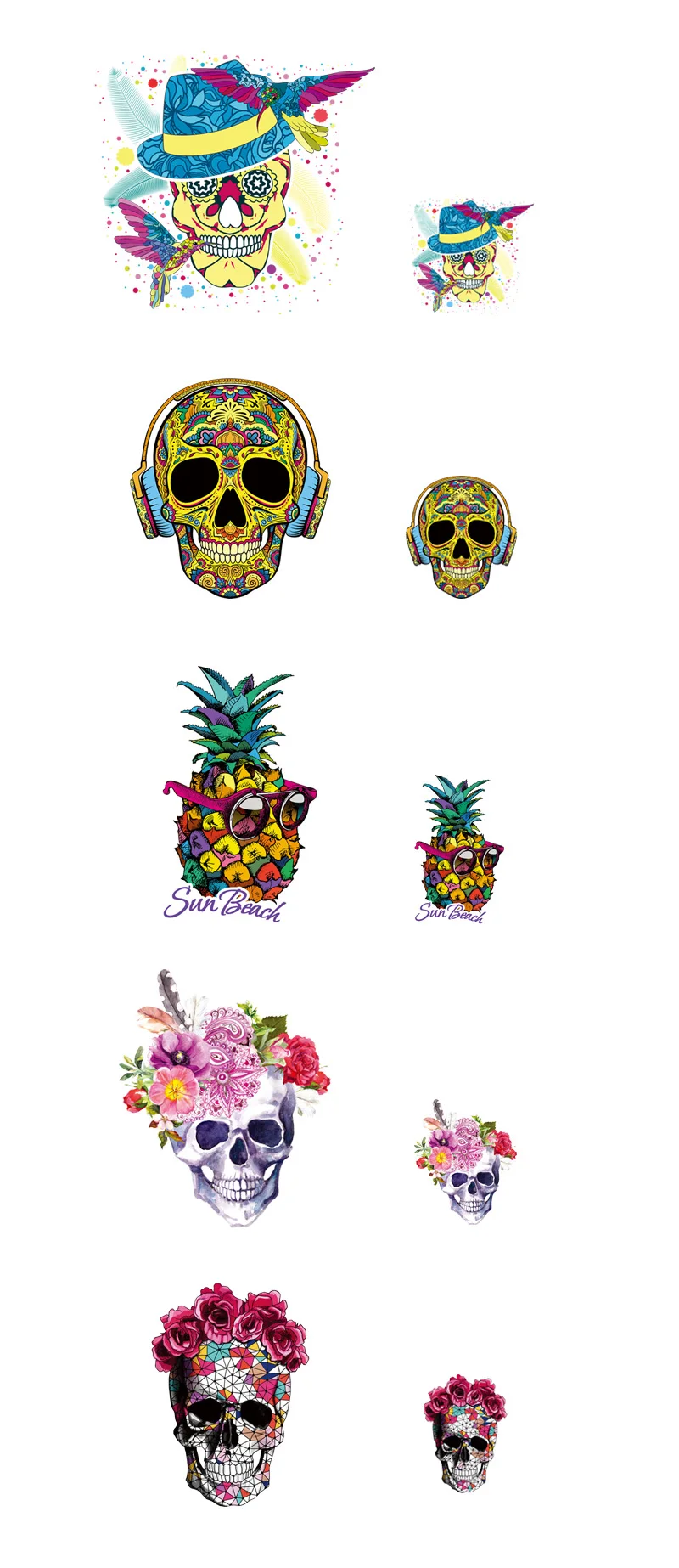 Fashion Pineapple Patches Skull Iron On Transfers Patch Decoration Stickers Applique Clothes for T-shirt West Coat 2pcs1