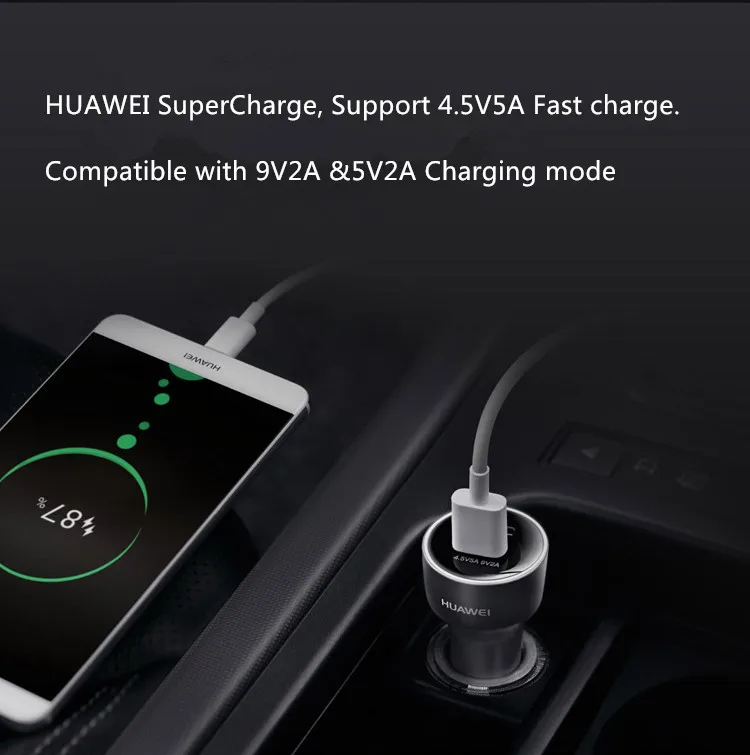 Оригинальное автомобильное зарядное устройство huawei 4,5 V/5A, 5 V/4.5A SuperCharge+ 1M 5A type C Quick Charge Cable для huawei XIAOMI samsung