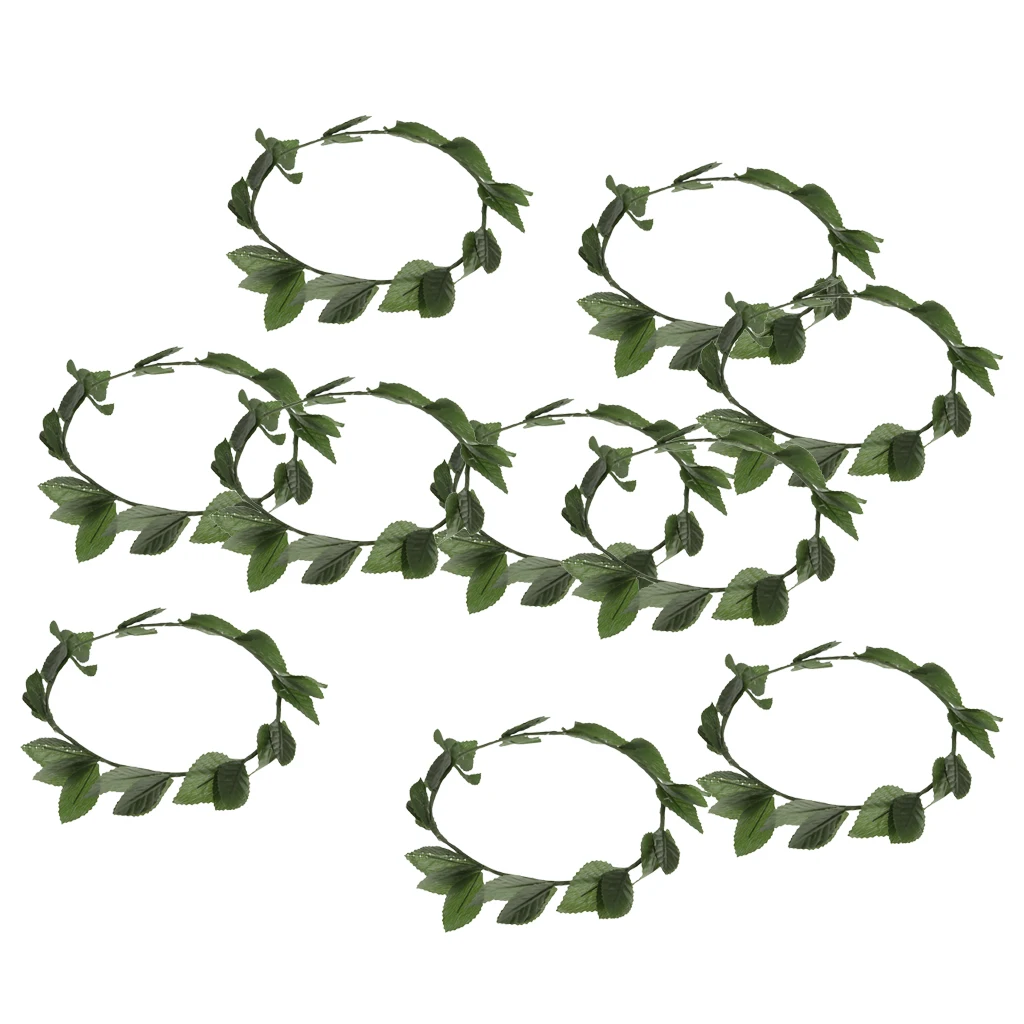 Set of 10pcs Fashion Plastic Green Leaf Roman Greek Goddess Laurel Wreath Headpiece Summer Beach Headband Photo Props