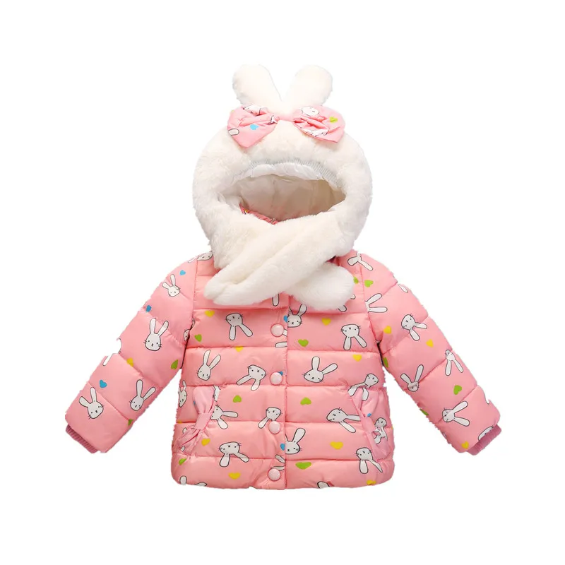 

2017 Warm Hooded Rabbit Printing Jackets for Girls and Boys Kids Winter Duck Down Coat with Detachable Cap Children Outwears