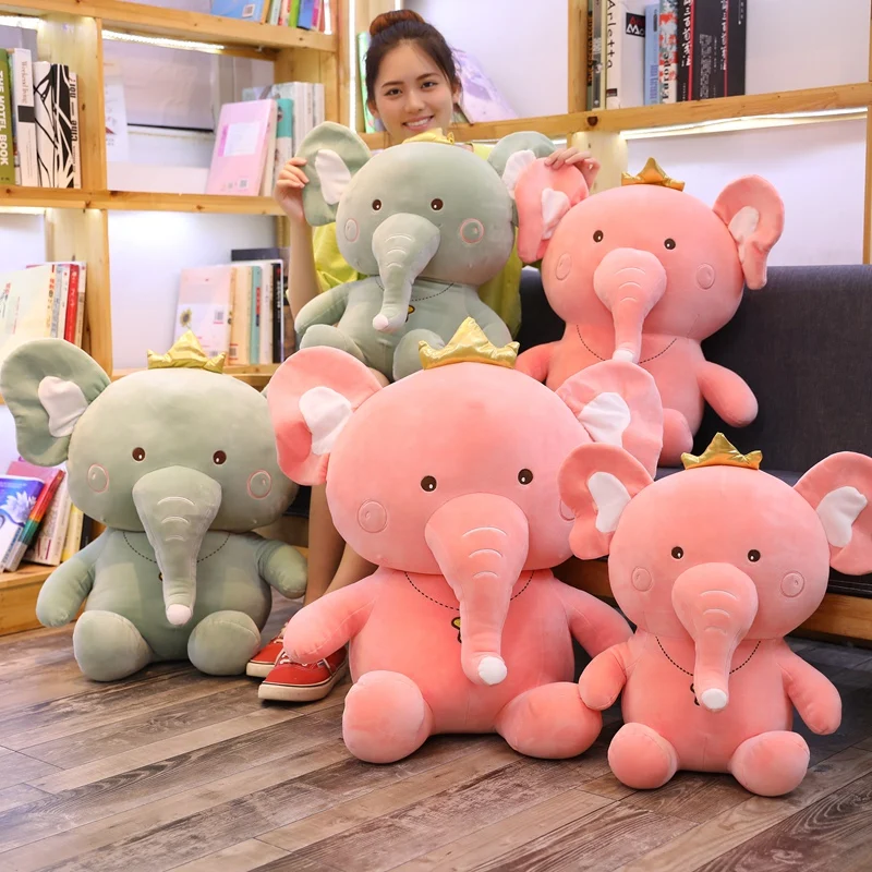 

45-65cm Cute Crown Elephant Plush Toy Soft Stuffed Kawaii Animal Sleeping Pillow Baby Playmate Doll for Children Kids Girls Gift