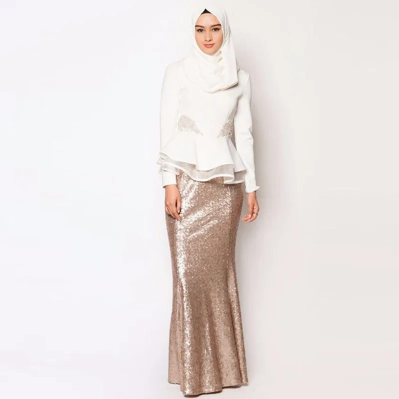 Muslim Women Skirt Champagne 2017 Saias Floor Length 