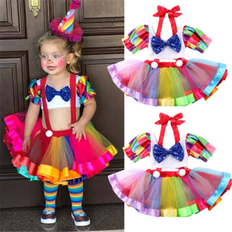 Г. Комплект летней одежды для маленьких девочек, детские вечерние платья для дня рождения с изображением цирка и укороченные топы, наряды одежда на Хэллоуин для девочек, От 2 до 6 лет