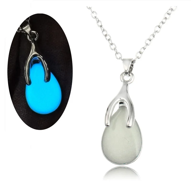 Lovely Water Drop Glow In The Dark Pendants Necklaces Jewelry Fashion