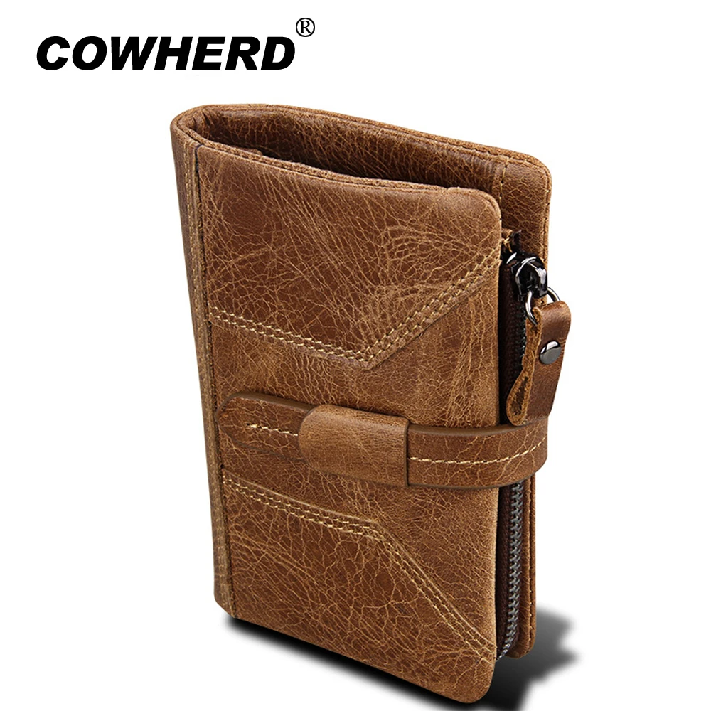 

Cowherd RFID Blocking Crazy Horse Genuine Leather Wallets Men Purse ID/Credit Card Holder Fashion New Short Wallet Big Capacity