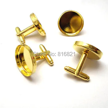 

Blank Cufflinks Settings with Round Deep Wall Bezel Cups Resin Cabochons Bases Men's Cuff Links DIY Findings Golden Plated