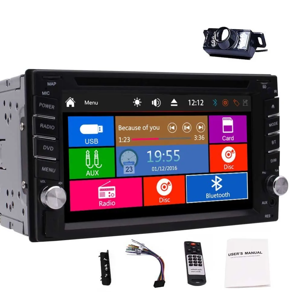 

Double Din In Dash Car Autoradio Headunit DVD CD Player MP3 MP4 USB/TF AM/FM RDS Radio Bluetooth SWC AUX 1080P Video Free camera