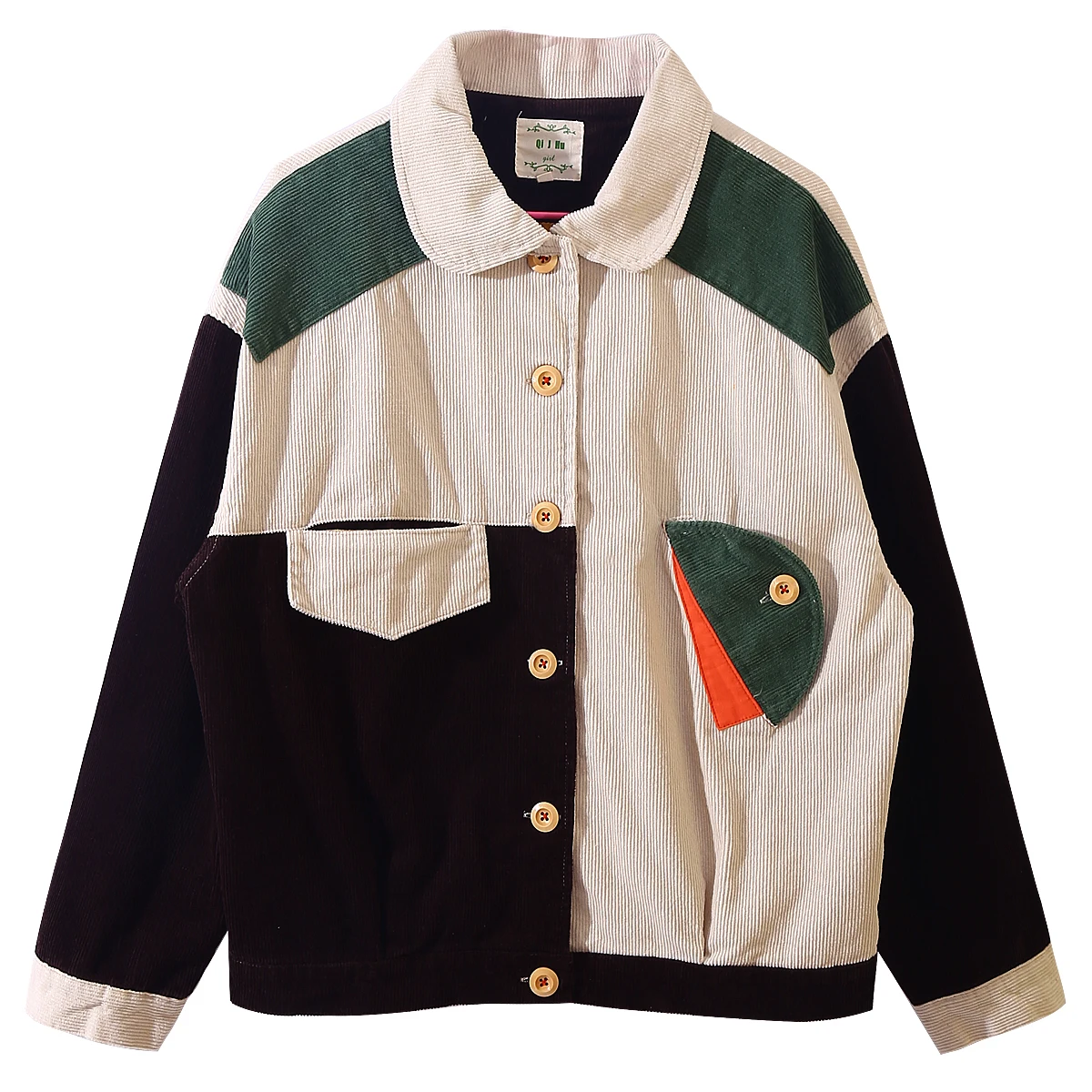 

Winter Warm 2018 Women Color Block Hooded Corduroy Jacket Pocket Contrast Basic Women Coat Harajuku