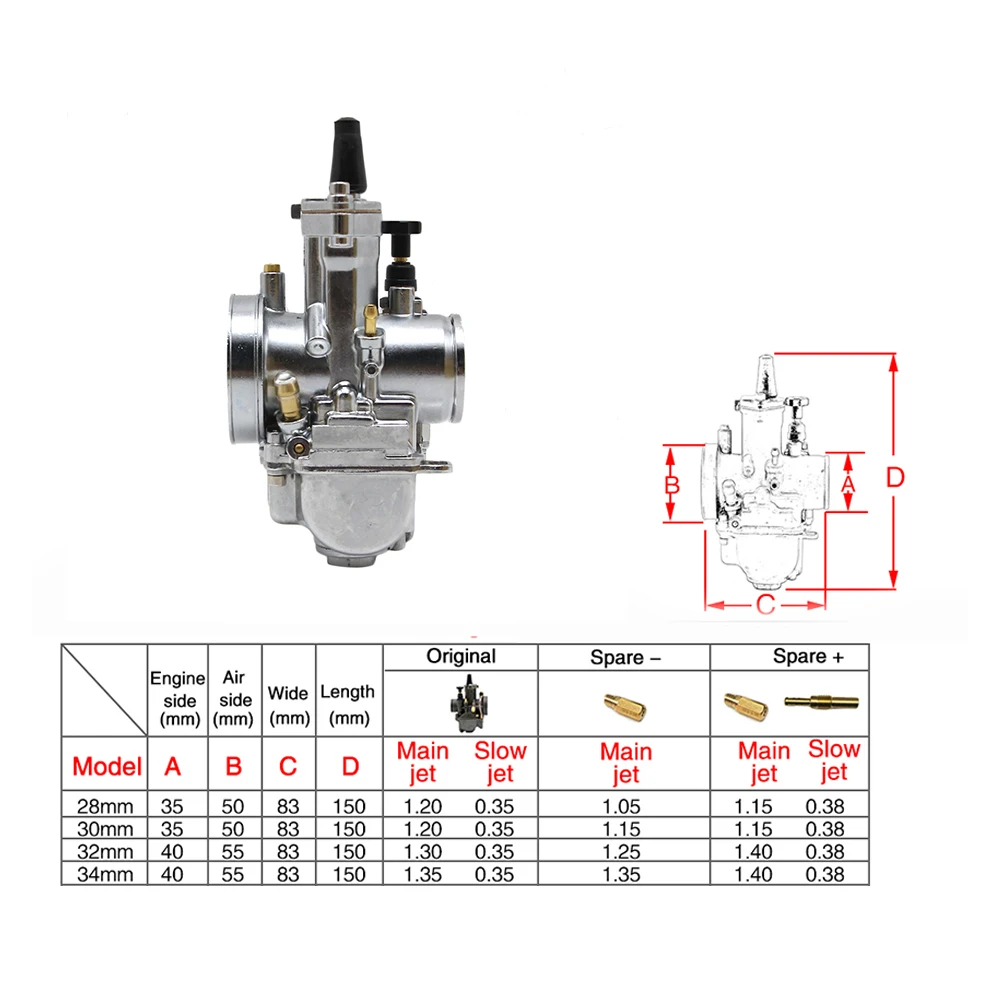 ZSDTRP Мотоцикл Универсальный 28 30 32 34 мм PWK карбюратор для Mikuni модель 100-300cc Мотоцикл Скутер UTV ATV(серебро