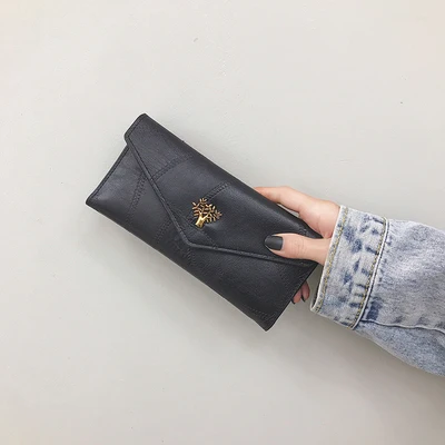 DORANMI качественный кожаный Длинный кошелек сумки для женщин Винтажный Длинный кошелек для денег женский клатч кошелек карта сумка без ручек DJB754 - Цвет: black