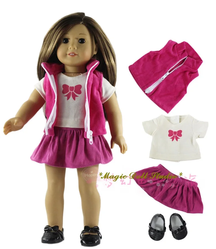 [AM201]Free Shipping American Girl Doll in Clothes# Vest, Top, Skirt and Shoes Set for 18" Amrican Girl Doll Outfits for Retail