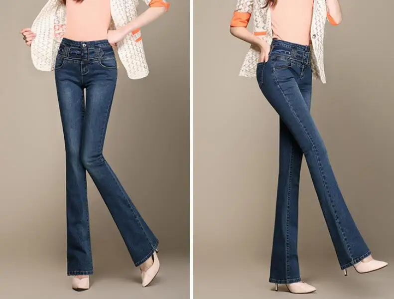 Новые женские джинсовые брюки высокой талии расклешенные джинсы Тонкий был тонкий плюс размер ковбойские штаны D1488