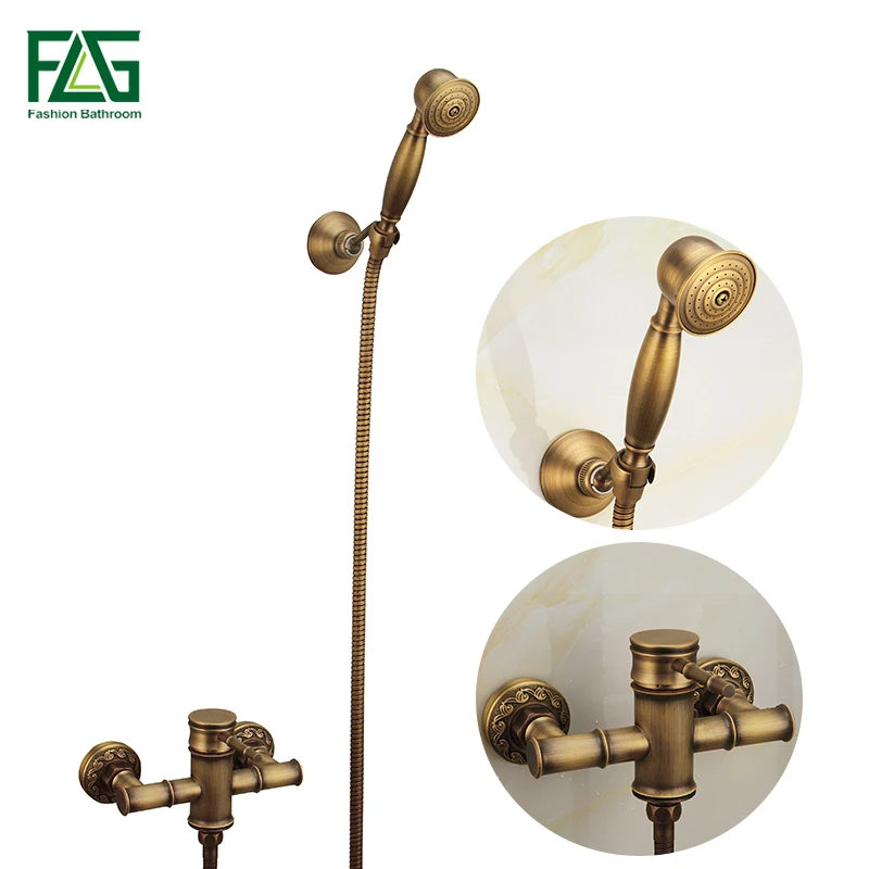 FLG Wall Mounted Antique Brass Bathroom Faucet Bathtub Tub Mixer Tap With Hand Shower Head Shower Faucet Set Free Shipping HS008 FLG Wall Mounted Antique Brass Bathroom Faucet Bathtub Tub Mixer Tap With Hand Shower Head Shower Faucet Set Free Shipping HS008