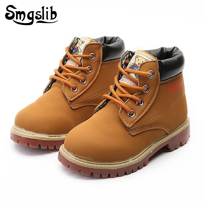 

Smgslib Children Boots Pu Leather Waterproof Kids Snow Boots Kids Motorcycle Boots Lace-up Rome England Baby Ankle Boots