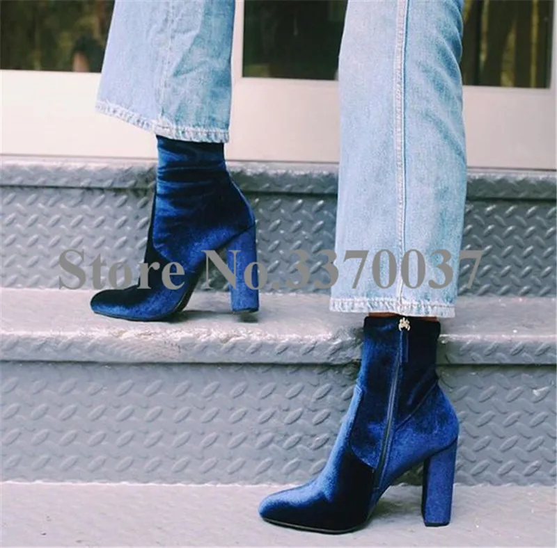 Botines de tacón grueso para mujer, botas cortas de terciopelo, zapatos de  vestir de lujo, color azul, oferta|Botas hasta el tobillo| - AliExpress