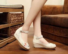 Women Fashion Shoes Chinese Style 5cm High Heel Casual Cloth Shoes Woman Wedges Embroidery Platform Shoes SMYXHX-A0016