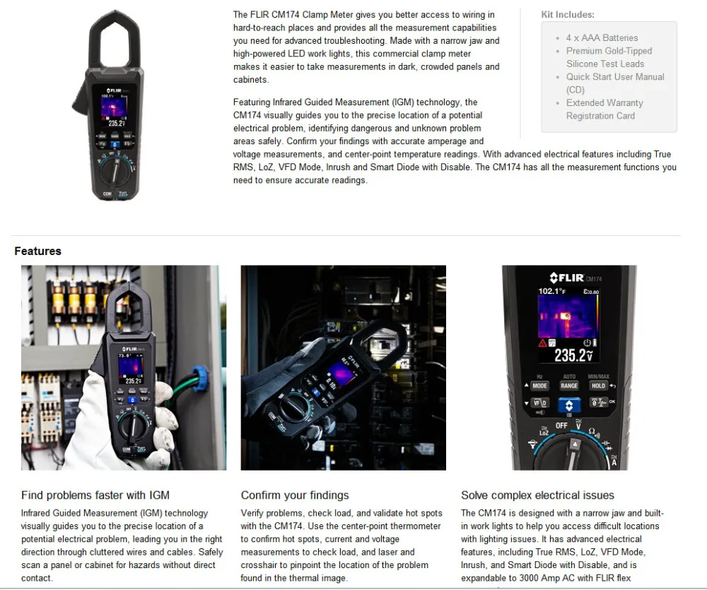 FLIR CM174 600A True RMS AC/DC клещи с IGM