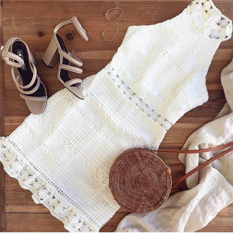 Summer Autumn Dress 2018 Women Casual Beach Short Dress White Mini Lace Patchwork Dress Sexy Party Dresses Vestidos