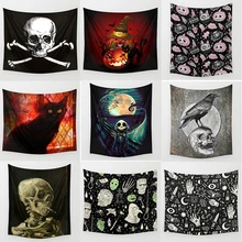 Hot sale halloween skull skeleton hands wall hanging tapestry homedecoration wall tapestry tapiz pared L 200*150cm M 150*130cm halloween distressed skull pattern wall art tapestry